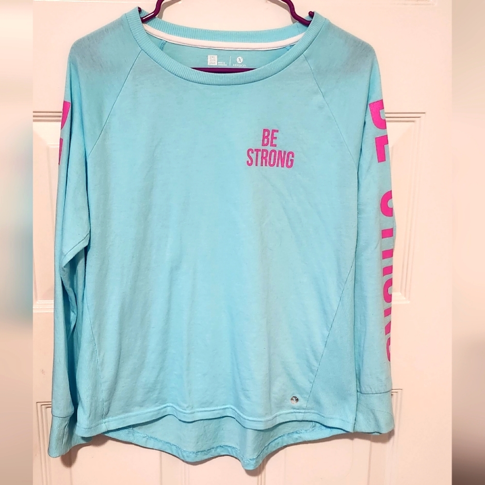 XERSION Girl's Long Sleeve Shirt High - Low Bottom Size 20.5 Blue